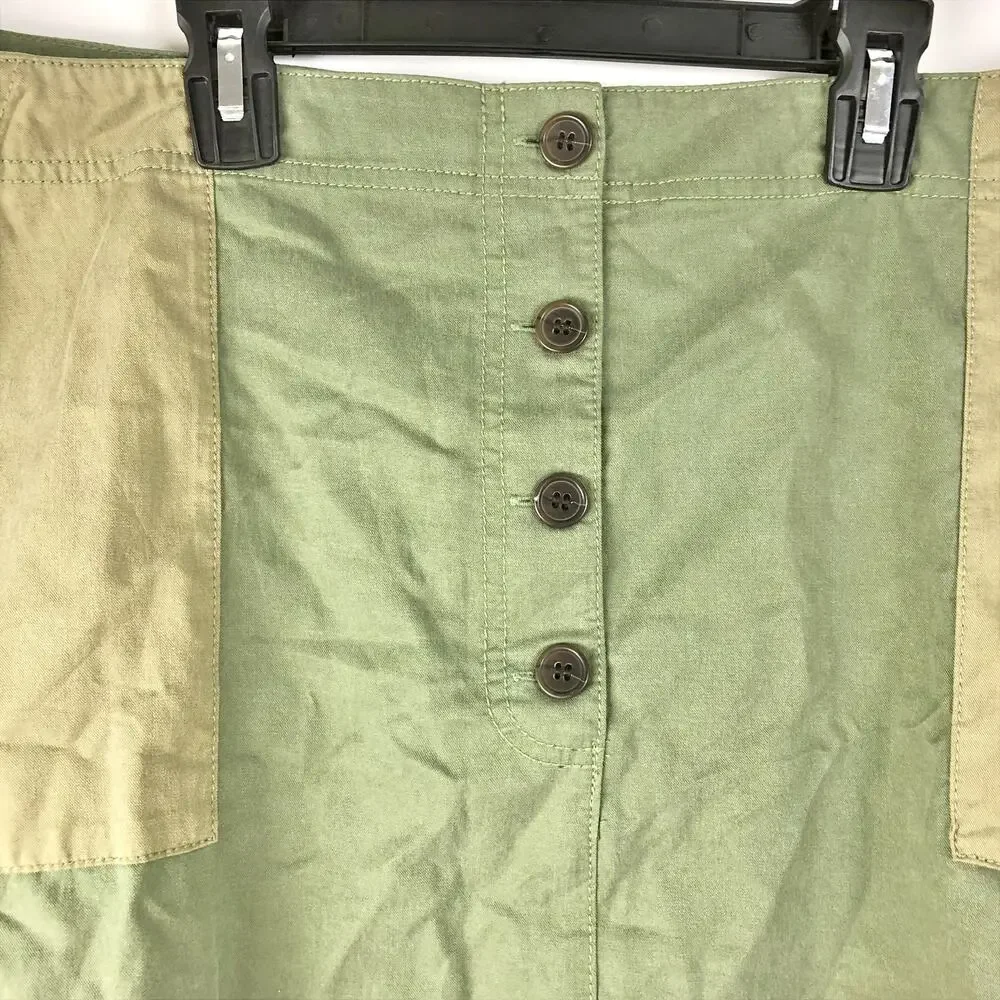 TREASURE & BOND Mini Skirt 2X Olive Green Pocket Block Button Up NWOT